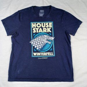 GAME OF THRONES Women's Size XL Navy Blue Graphic T-Shirt House Stark Winterfell